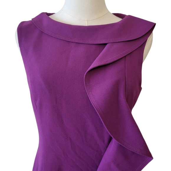 Calvin Klein Fuschia Purple Sleeveless Ruffle Sheath Dress Size 4 - Picture 2 of 5